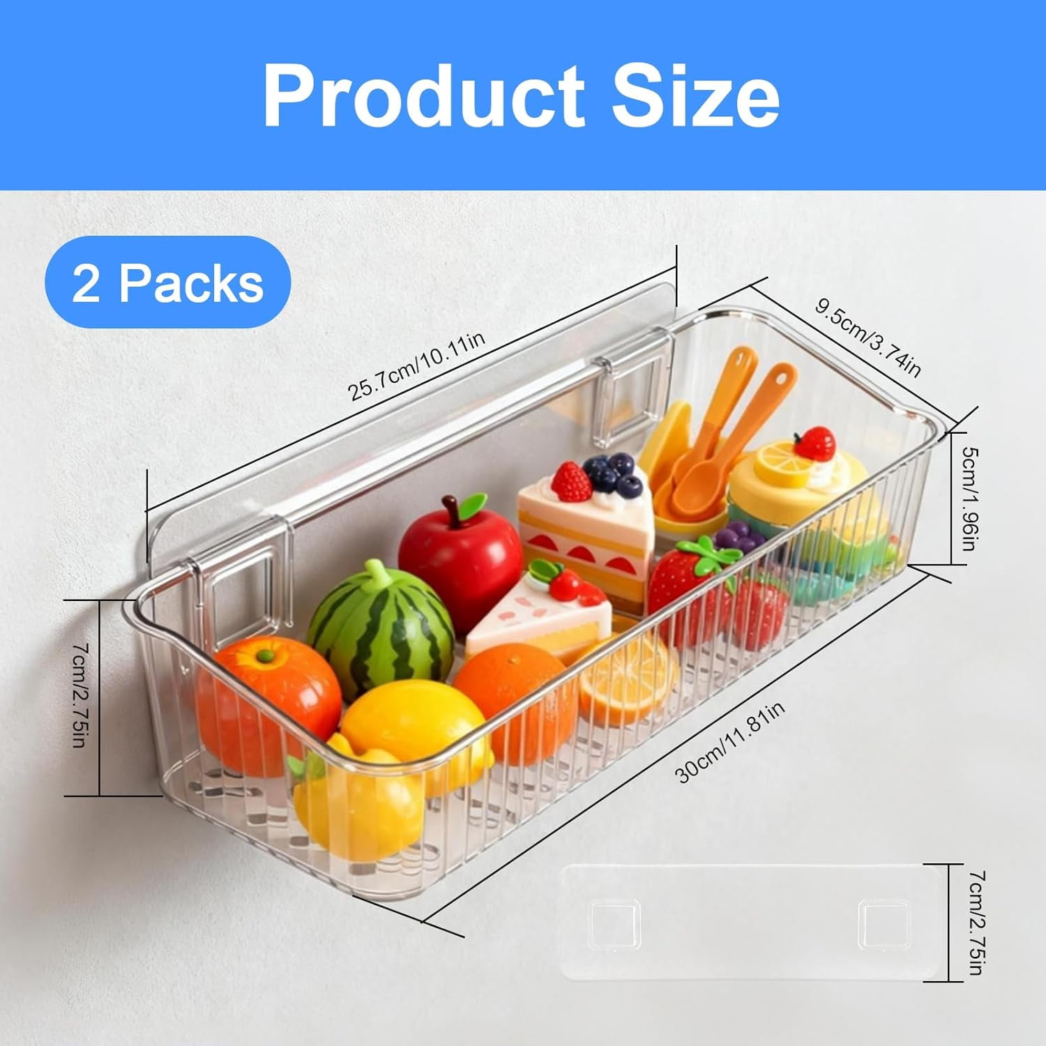 Bath Toy Storage Organizer with Drain Holes, Large Capacity Adhesive Shower Caddy, Quick-Dry Clear Plastic Bath Toy Holder, Easy to Install and Clean (2 Pack)