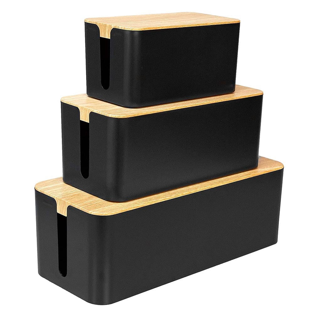 Cable Boxes,Large Cable Organiser Box with Wooden Lid for Cables Management Box A