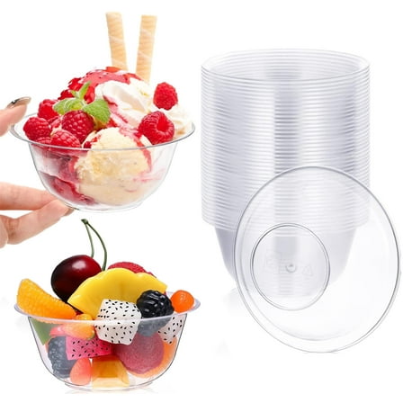 Bexikou  20 Pack Plastic Disposable Bowl,10 oz Small Clear Plastic Bowls for Salads Ice Creams, Fruit, Desserts, Parfaits, Snacks, Thick and Sturdy Party Serving Bowls
