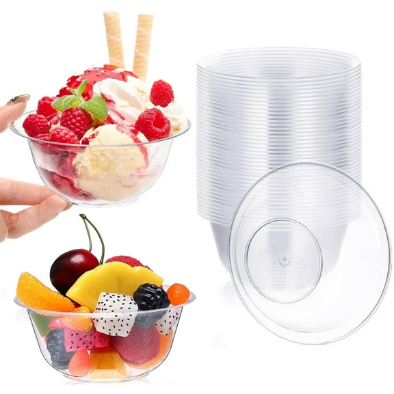 Bexikou  20 Pack Plastic Disposable Bowl,10 oz Small Clear Plastic Bowls for Salads Ice Creams, Fruit, Desserts, Parfaits, Snacks, Thick and Sturdy Party Serving Bowls