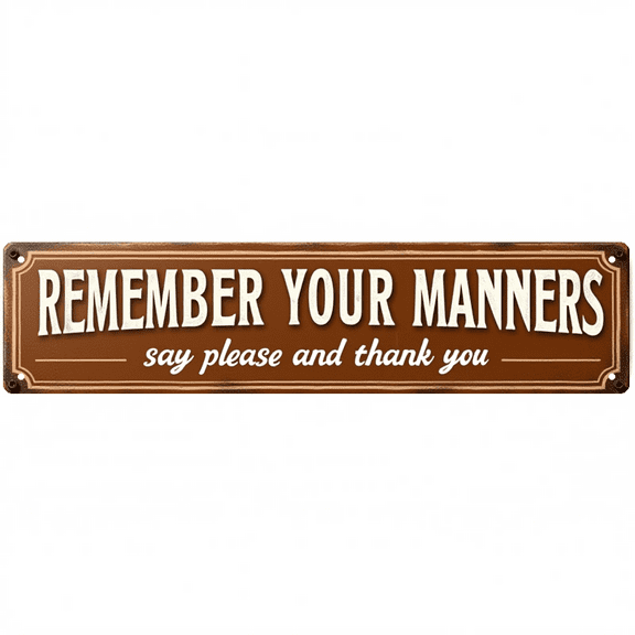 Manners Reminder Tin Sign - 16x4 Inch - Ideal for Dining, Office, Man Cave Decor - Funny Metal Signs, Etiquette Decor