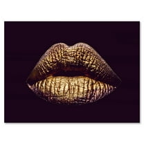 Designart ' Sexy Golden Metallized Woman Lips II ' Modern Canvas Wall Art Print