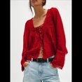 thumbnail image 4 of Blusa Holgada de Larga con Lazo Frontal para Mujer, con Ribete de Encaje y Botones, Cuello Cuadrado, Ropa para Salir, Estilo Y2K. Vino Tinto M, 4 of 8
