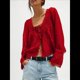thumbnail image 4 of Blusa Holgada de Larga con Lazo Frontal para Mujer, con Ribete de Encaje y Botones, Cuello Cuadrado, Ropa para Salir, Estilo Y2K. Vino Tinto L, 4 of 8