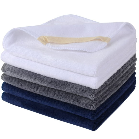 Sinland Lot de 6 Débarbouillettes en Microfibre Séchage Rapide Débarbouillette Réutilisable Chiffon Démaquillant Ultra Doux Débarbouillettes de Nettoyage du Visage 12 Pouces x 12 Pouces Blanc+gris+marine