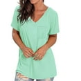 thumbnail image 2 of Giftesty Women's Gradient Solid Blouse V-Neck Short Sleeve Loose T-Shirt Pockets Tops, 2 of 6