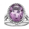 5th & Main Platinum-Plated Sterling Silver Oval Single-Cut Amethyst Pave CZ Ring