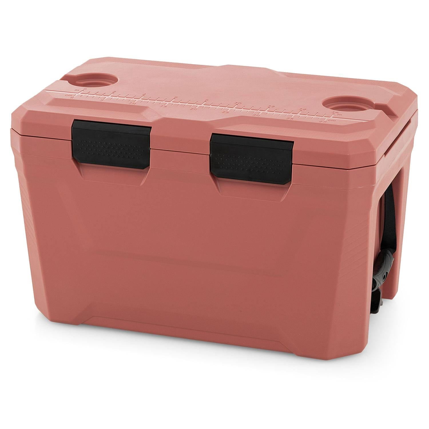 Resenkos Portable Insulated Hard Shell Ice Chest with Cup Holders Bottle Opener and Drain Plug, Waterproof Outdoor Cooler for Beach and Travel, Pink