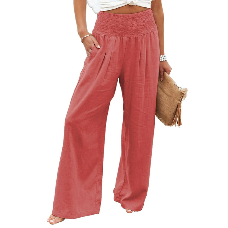 Niuer Palazzo Casual High Waist Pants for Women Summer Beach Pants