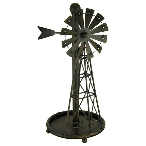 Rustic Distressed Metal Art Windmill Paper Towel Holder Kitchen Table Decor