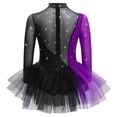 thumbnail image 3 of Doomiva Kids Girls Shiny Rhinestone Figure Ice Skating Dress Long Sleeve Ballet Lyrical Dance Dress for Performance Black Purple 14, 3 of 7
