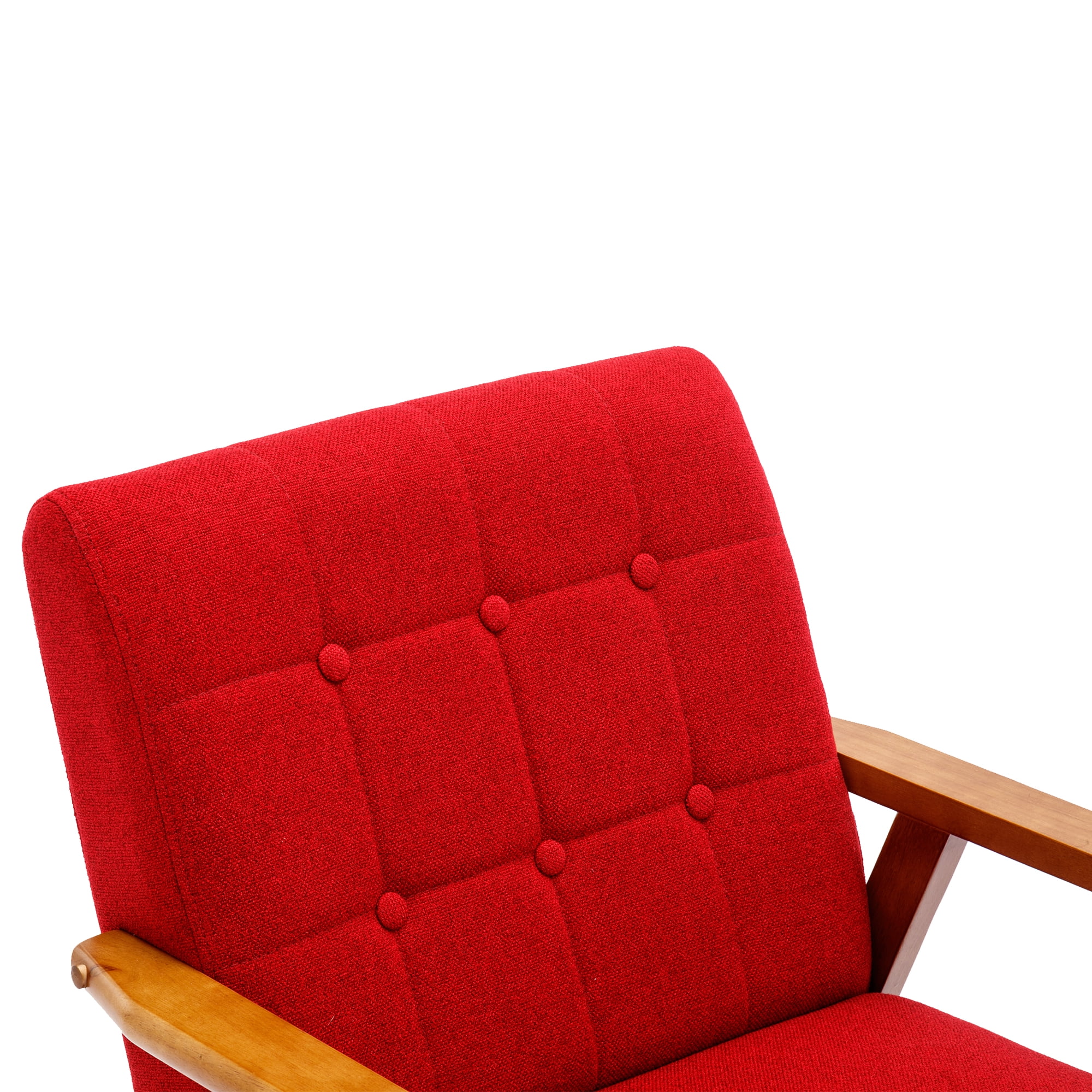 Miniyam Mid Century Modern Accent Chair with Wood Frame,Linen Fabric Single Reading Chair,Armchair for Living Room Bedroom Home Belcony Office,Red