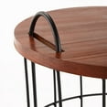 Metal Storage Basket Side Table with Carrying Handles and Wooden Lid