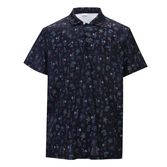XIAONU Holiday Element Print Polo for Men Turn Down Collar Short Sleeve Golf Shirts