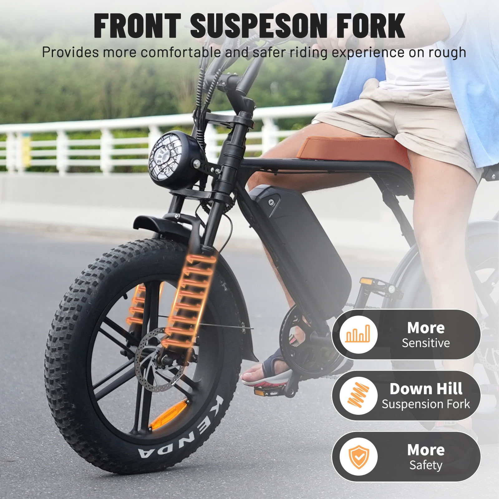 OUXI V8 Electric Bike for Adults, 1000W Peak Motor Mountain Bike with 48V 15.6Ah Battery, Max 31MPH, 20x4.0 Fat Tire Ebike, Dual Disc Brakes & Front Suspension, Shimano 7-Speed E-bike UL2849