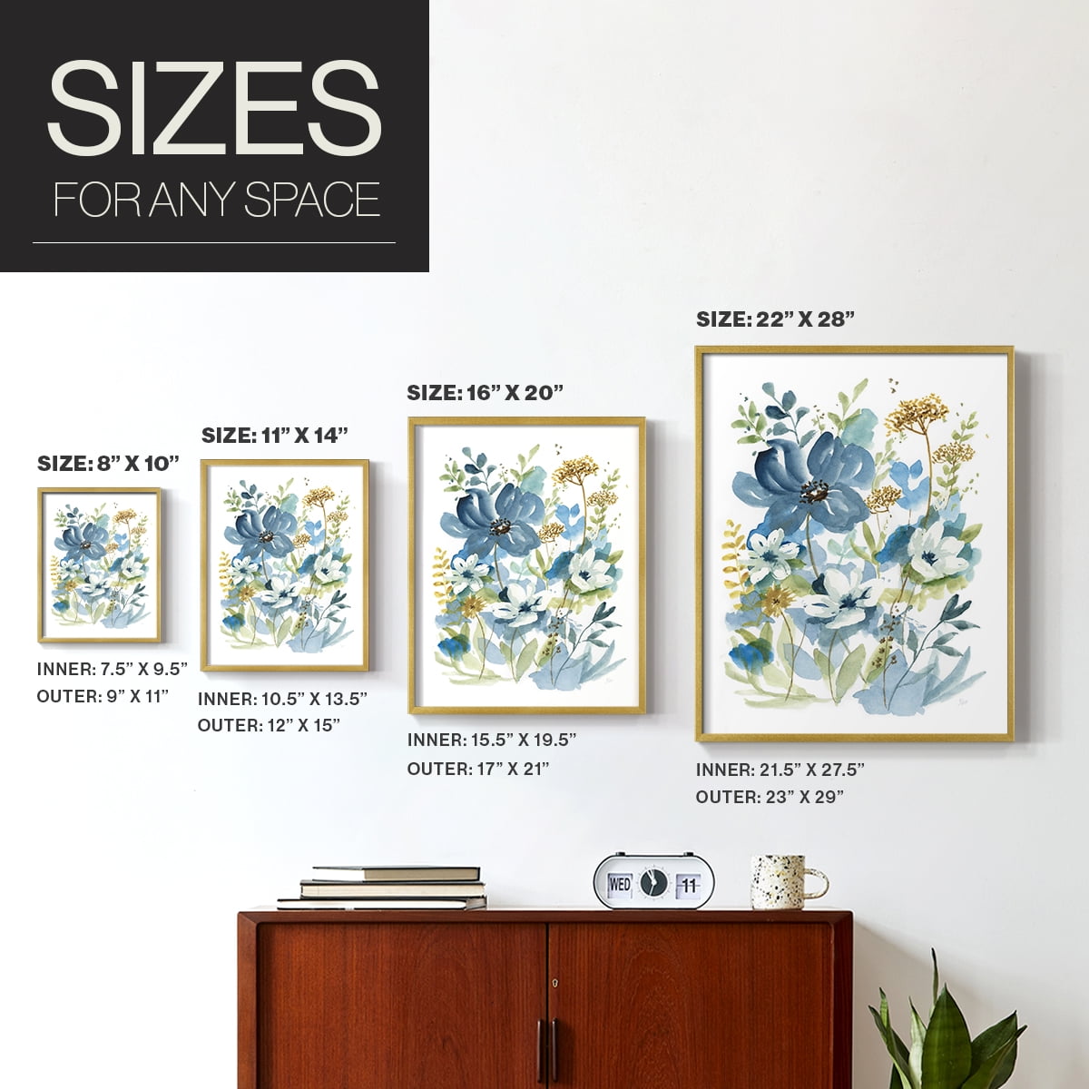 Wild Medley I Framed Print in Gold Solid Wood 11 x 14 Framed Print
