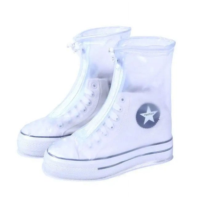 Housse de Bottes de Pluie Réutilisable Antidérapante pour Hommes et Femmes, Housse de Bottines, Couche Imperméable Interne, PVC Blanc L