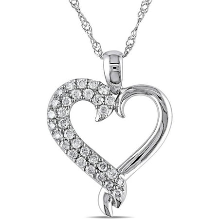 Miabella 1/4 Carat T.W. Diamond 10kt White Gold Heart Pendant, 17
