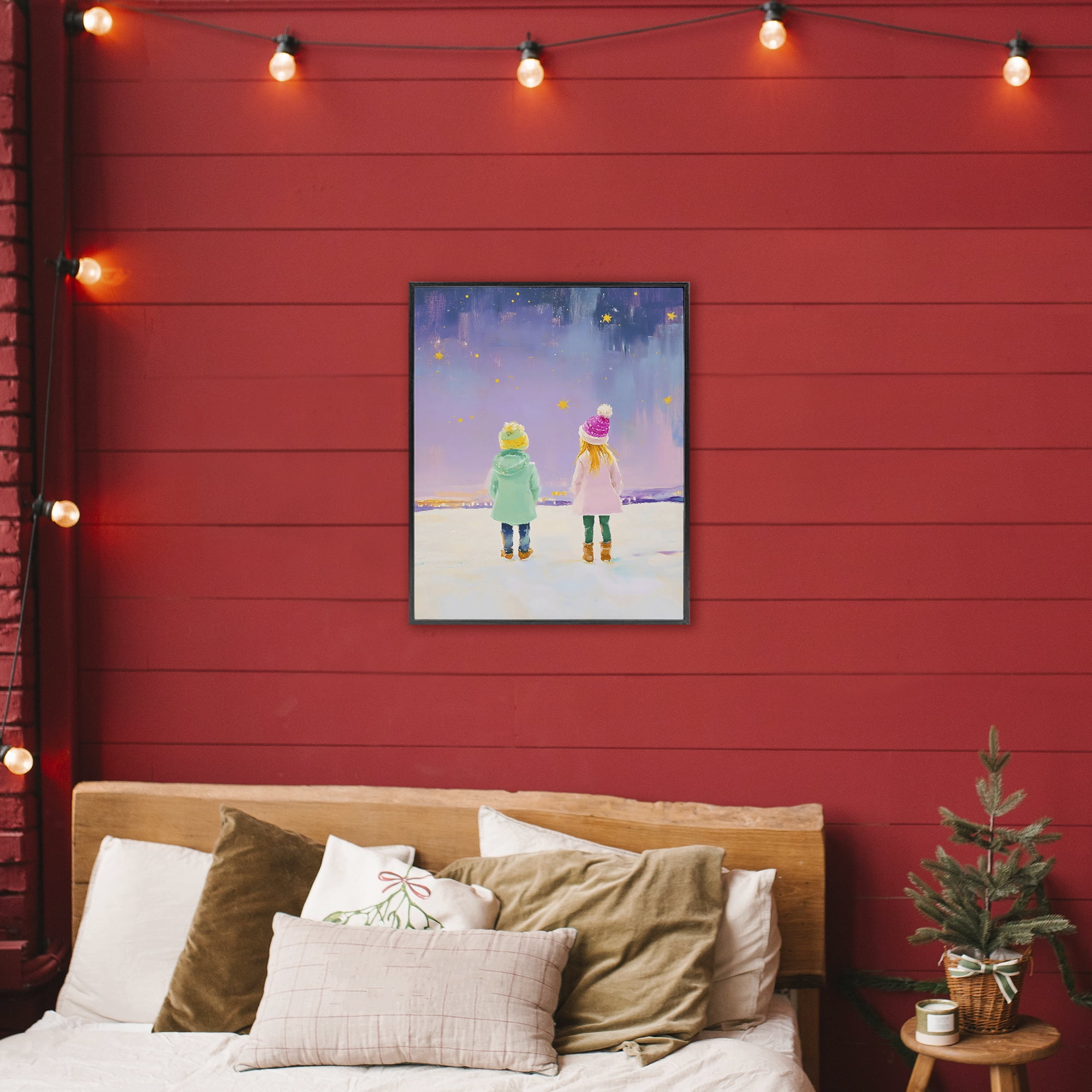 Stupell Industries Children Watching Starry Winter Sky Black Framed Giclee Art, design by The Prints Vibe