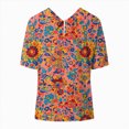 thumbnail image 4 of TOWMUS Floral Summer Tops Blouses Women's Summer Lapel Print Cotton and Linen Top Shirts for Women Linen Ladies Blouses Orange, 4 of 5