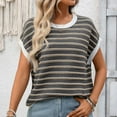 thumbnail image 2 of Horkkom Short Sleeve Sweater for Women Crew Neck Pullover Sweaters Summer Loose Casual Striped Shirt L, 2 of 9