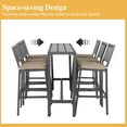thumbnail image 4 of Outdoor Patio Bar Set, Bar Height Patio Dining Set, Weather-Resistant Bistro Counter Pub Set with Cushions & Slatted Tabletop for Backyard (Grey, 63" Table, 6 Vertical Back stools), 4 of 7