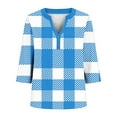 thumbnail image 5 of Hxshgdsn Plus Size 3/4 Sleeve Shirts For Womens Plaid V Neck Button Blouse Trendy Oversized Tops Summer Outfits Blue Xl, 5 of 5