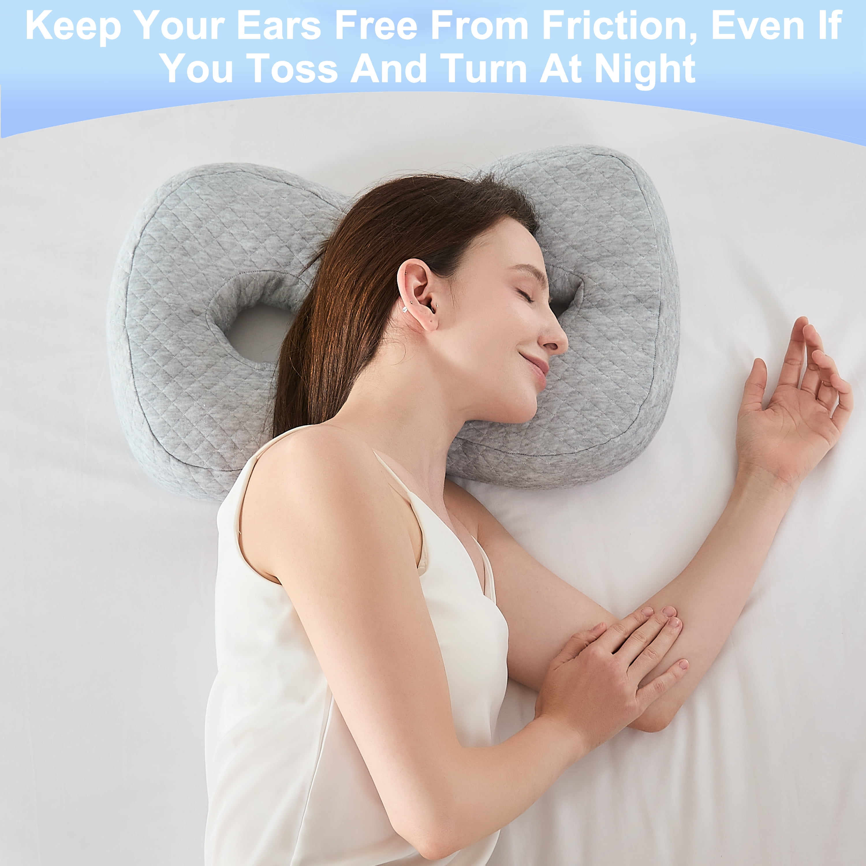 Ear Piercing Pillow for Side Sleepers, Ultra Soft Cover Relief Ear Pain,Two Ear Holes Protection for Ear Pierced, Earring Pillow