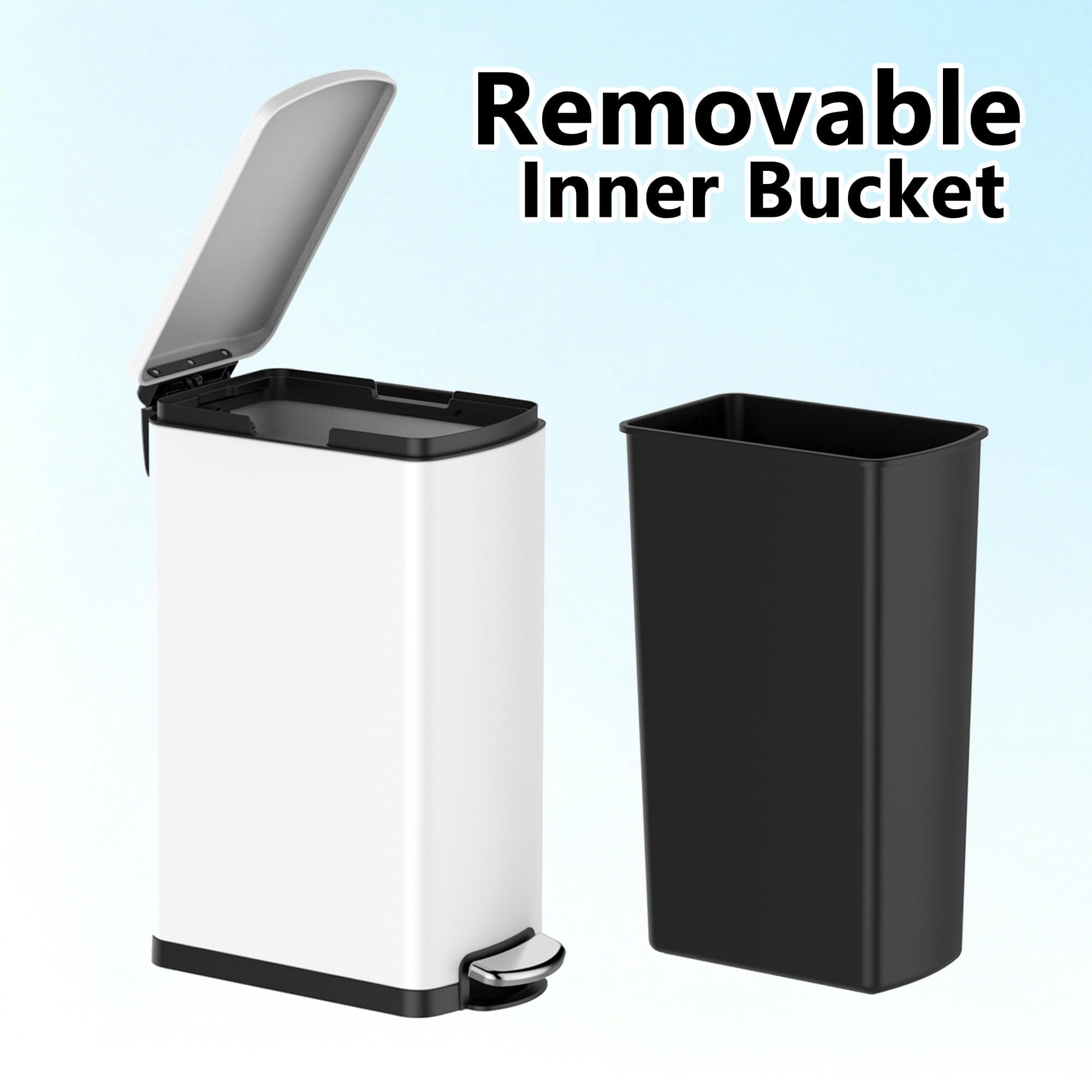 Accreate Slim Kitchen Trash Can 13 Gal, Skinny Stainless Steel Garbage Can with Removable Inner Bucket & Soft Close Lid, Narrow Trash Bin for Bathroom Living Room Office