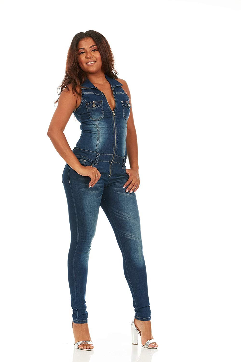 Cute Teen Girl Denim Jumpsuit Jeans for Teen Girls Sleeveless Skinny Fit Overall Plus Size 20W Dark Blue Denim - image 1 of 6