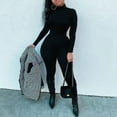 thumbnail image 4 of Womens Solid Color Bodysuit with Long Sleeves and Velvet Yoga Onesie Black S, 4 of 5