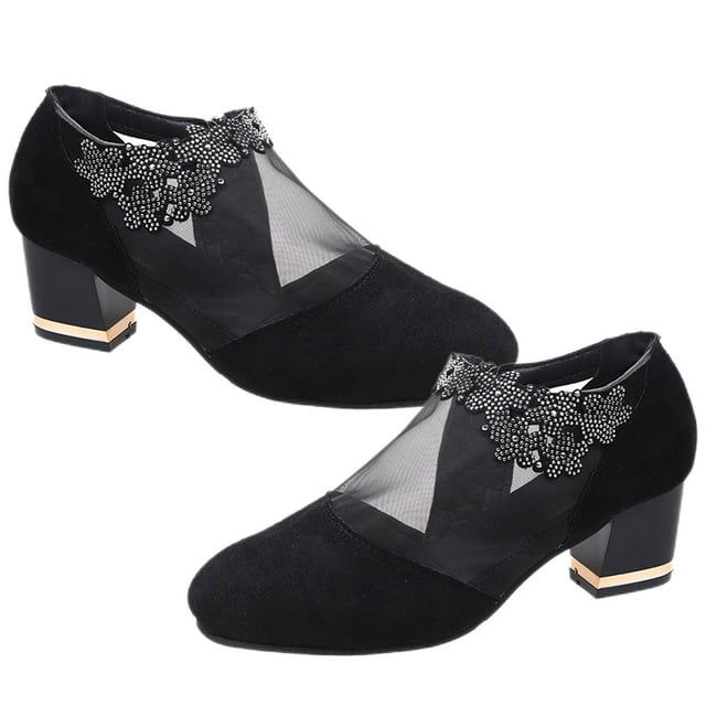 Qarigey 1 par de zapatos de verano para mujer, sandalias transpirables de tacón bajo, accesorio para calzado Calzado floral negro Tamaño 41