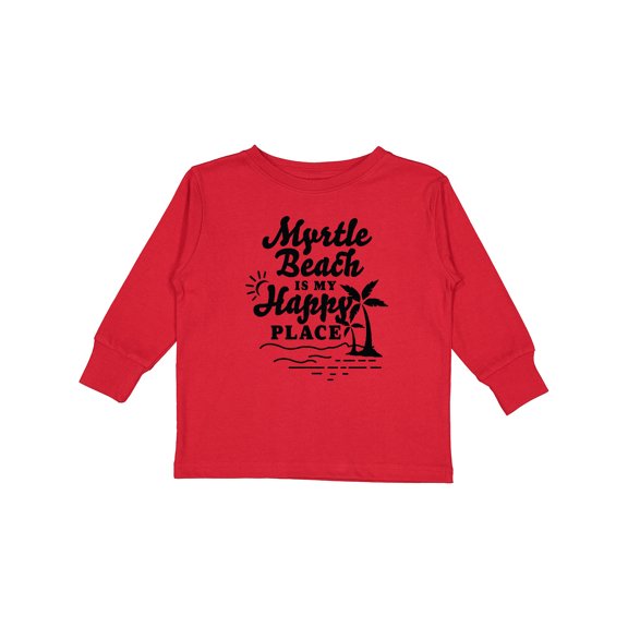 Inktastic Myrtle Beach is My Happy Place with Palm Trees Boys or Girls Long Sleeve Toddler T-Shirt