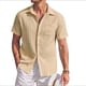 thumbnail image 3 of Camisas Casuales de Corta con Botones para Hombre, con Textura, para Playa y Verano, con Bolsillo Caqui XL, 3 of 7