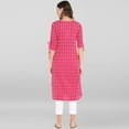 thumbnail image 6 of Janasya Indian V-Neck 3/4 Sleeve Woven Design Pink Cotton Kurta For Women, 6 of 8