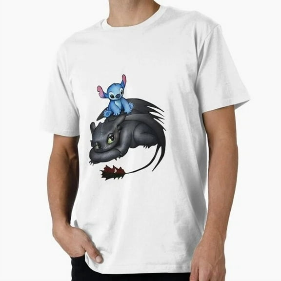 Hot Trending Tee With Stitch Sitting On Toothless T-Shirt S-5Xl