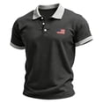 thumbnail image 2 of GrmtClth Mens American Flag Polo Shirt Independence Day Collared Shirts Workout Tops Color Block Button Up Short Sleeve Fashion Golf Polos Dark Gray S, 2 of 4