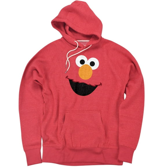 Sesame Street Elmo Face Unisex Adult Slim Fit Pull-Over Heather Hoodie, Red, Small