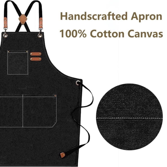 Hbdhejl Chef Aprons For Men Women With Large Pockets Canvas Back Heavy Duty Adjustable Work Apron