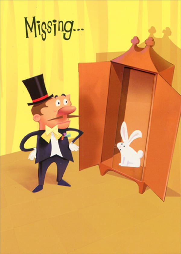 Designer Greetings Magician and Rabbit Slide Panel Activated Juvenile Miss You Card for Kids / Children