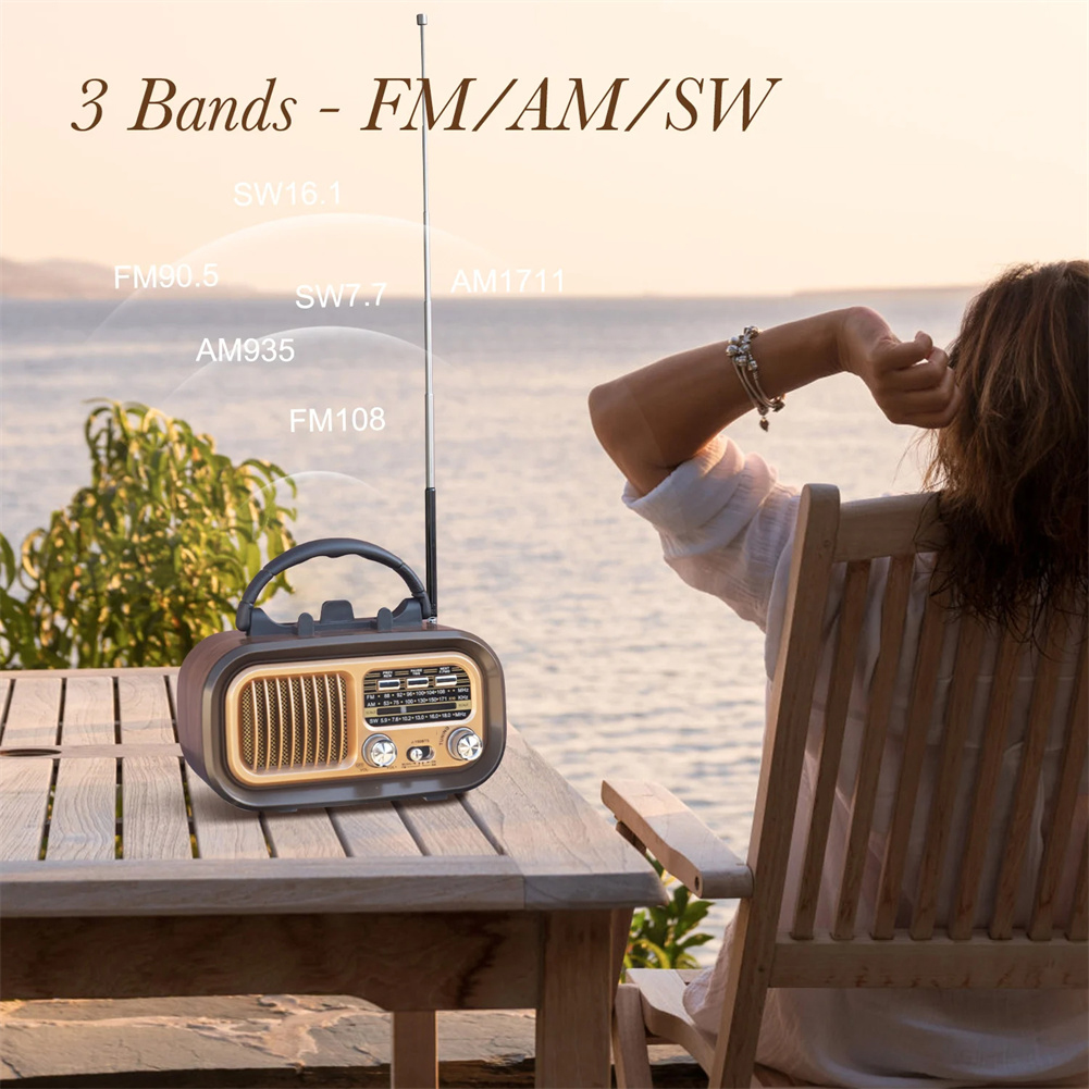 RX-628BTS AM FM Radio Operated By USB Cable/Solar Panels Rechargeable Excellent Reception Portable Radio Multi-function Retro Speaker Radio For Senior Running Walking Home