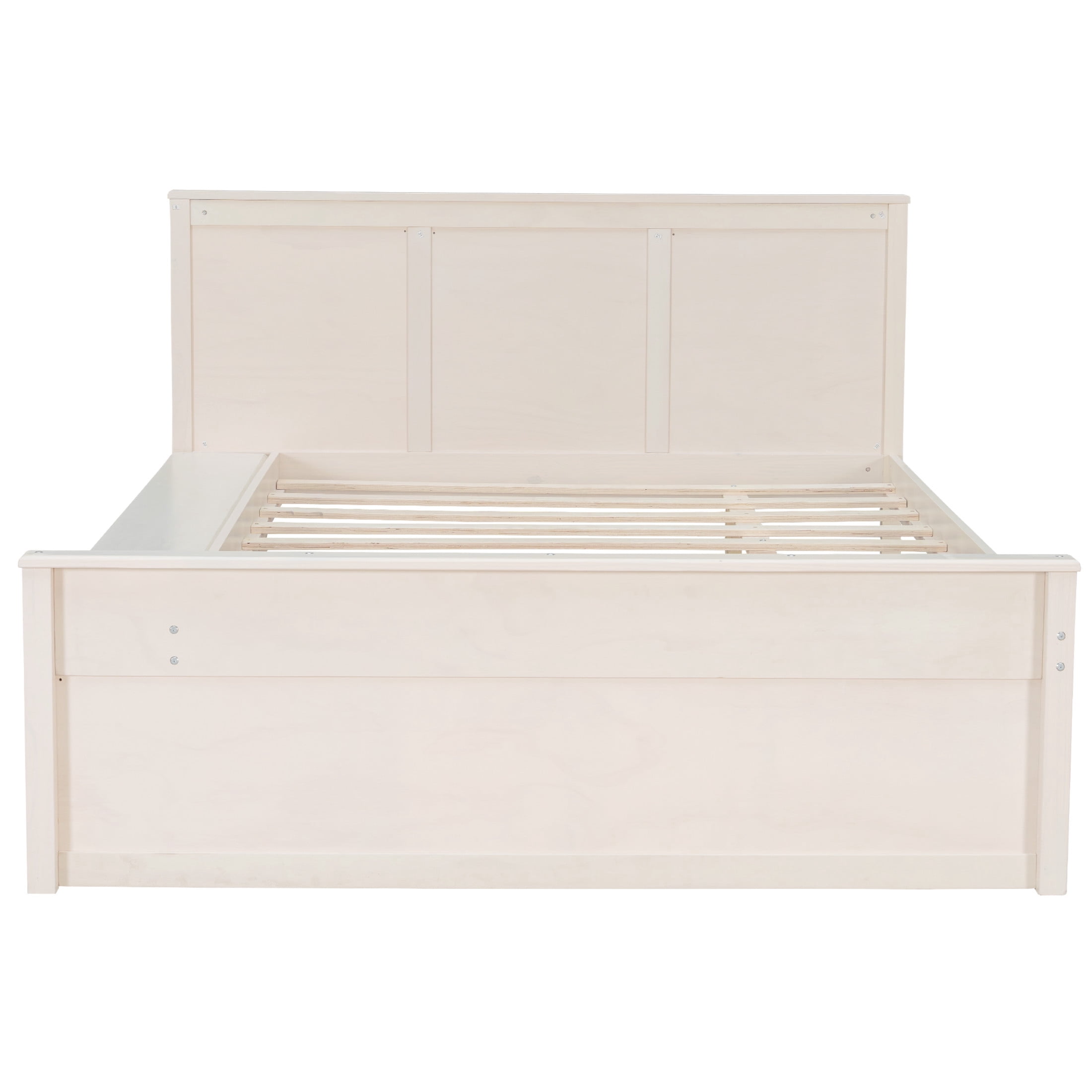 Noble House Brevon Full Size Extendable Platform Bed with Built-in Storage Cabinet, Pine Wood Frame, Cream White