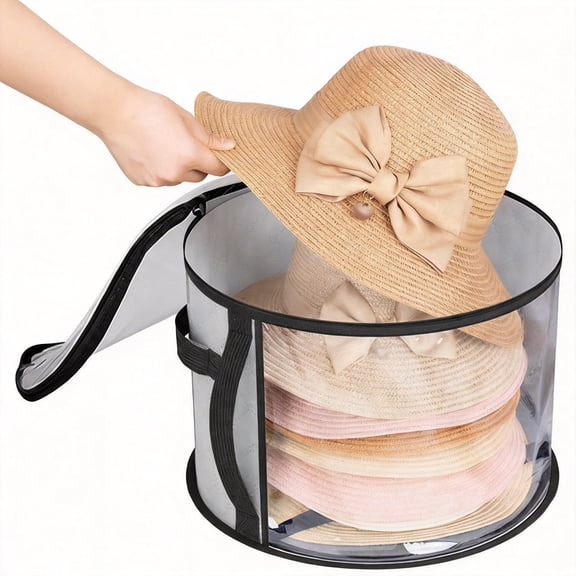 Oversized Clear Hat Storage Bag with Carrying Handles, Dustproof Cowboy Hat Organizer for Closet, Large Wide Brim Hat Case Holds 7 Caps, Protective Travel & Home Storage Box, Grey