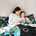 thumbnail image 4 of Manfei Game Repeat Bedding Comforter Set 7 Pieces for Teen, Black Cyan Game Console Full Bedding Set, Cartoon Gamepad Gaming Reversible Fitted Sheet Flat Sheet, Lightweight Room Decor, 4 of 7