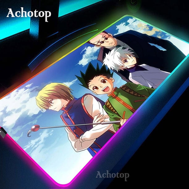 Alfombrilla de ratón de Anime Hunter x Hunter RGB 80x30 para juegos, alfombrilla de ratón de 2mm de gran tamaño para teclado de ordenador portátil, alfombrilla de mesa con luz LED para juegos LIUWENJING unisex