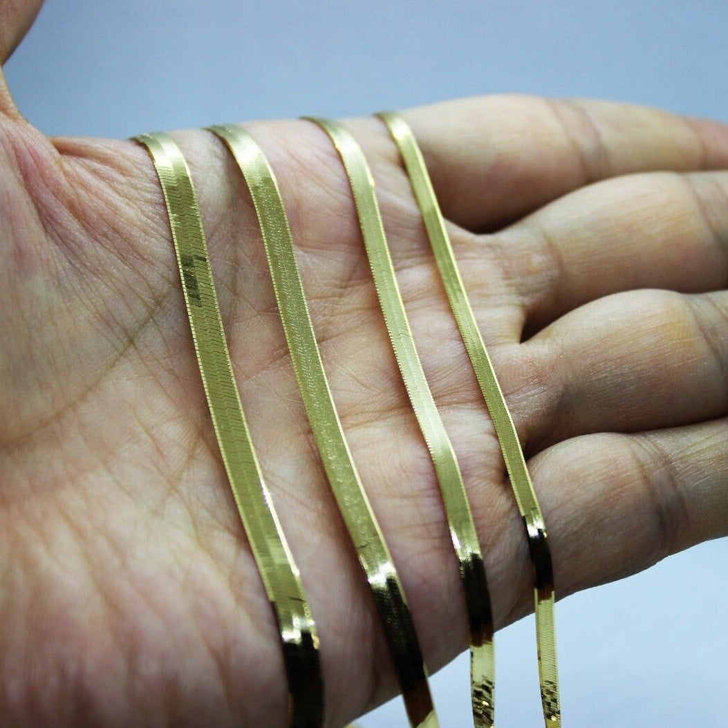 10K Yellow Gold Solid High Polish Herringbone Chain Necklace