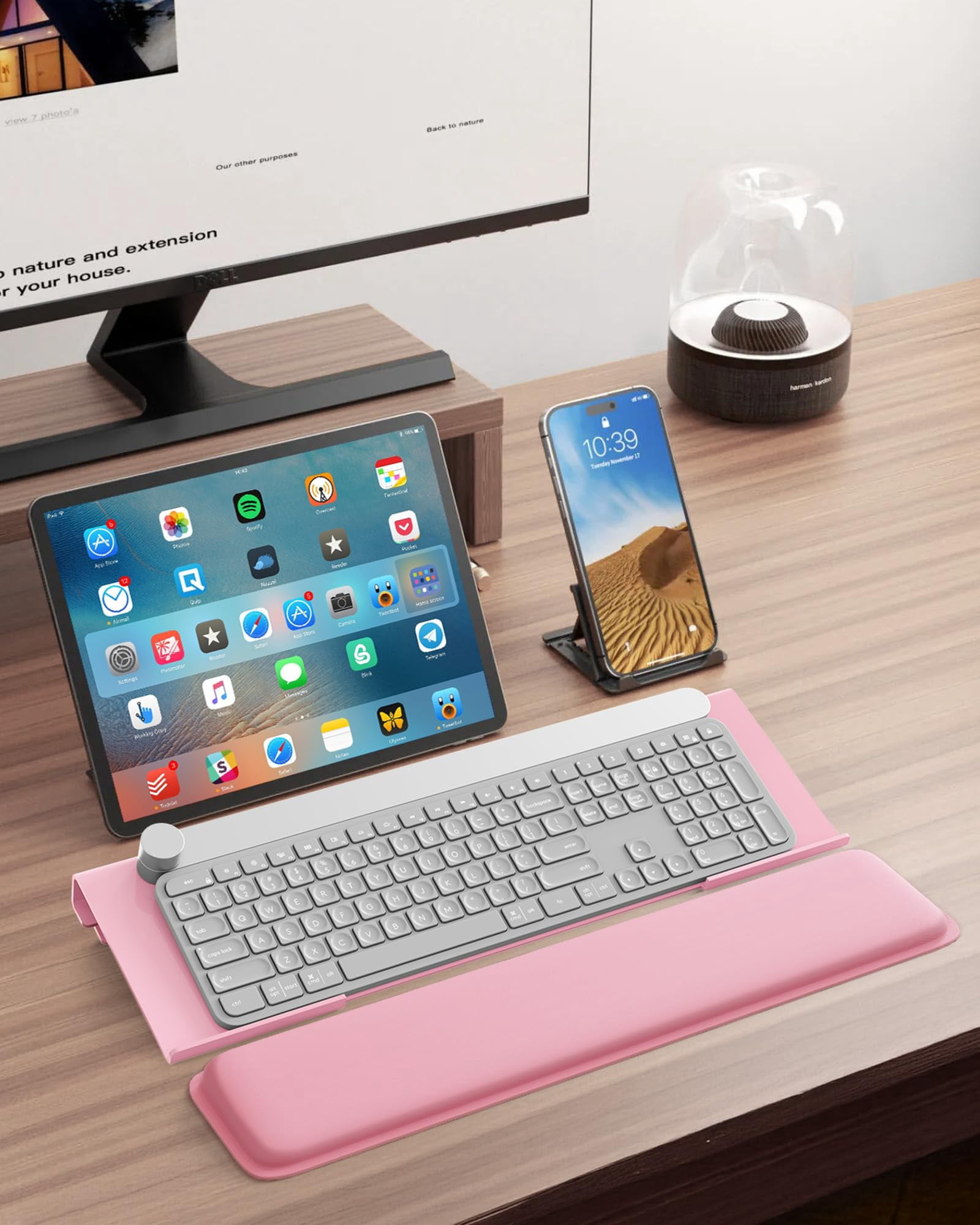 Computer Stand For Desktop  2-level Height Adjustment Wrist Rest Non-slip Key Board Riser Pad Office Gaming And Home Desks(pink)