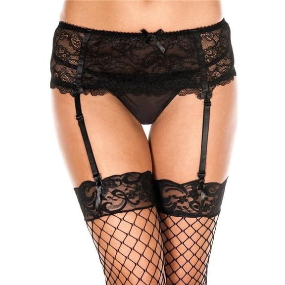 Music Legs Women's Floral lace garterbelt with g-string (Stocking not included) 7715-BLACK