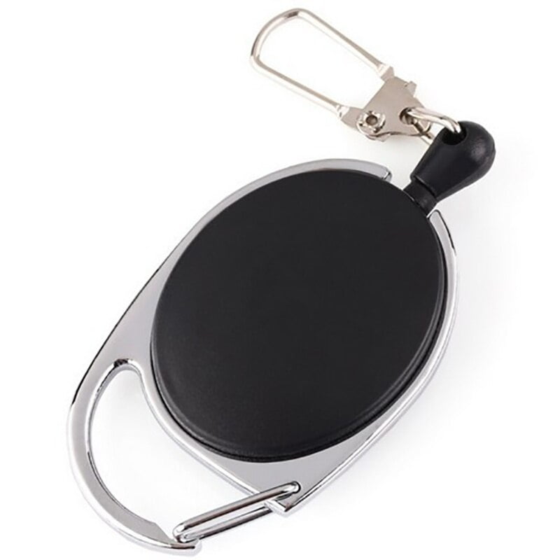 Black EDC Retractable Key Chain Oval Shape Keychain Clip Ring Mini ...