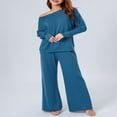 thumbnail image 2 of Off Shoulder Knit Tops and Wide Leg Pants Set for Ladies, 2 of 8